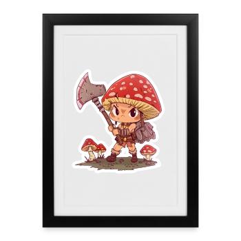 Mushroom Warrior Axe Forest Fantasy RPG Shirt - Framed poster (27 × 37 cm) - black - Front
