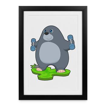 Mole Bodybuilder Dumbbells Bodybuilding - Framed poster (27 × 37 cm) - black - Front