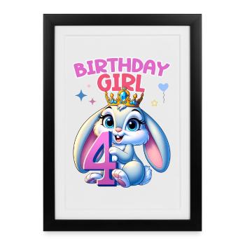 Anniversaire Fille, Anniversaire Enfants, 4 Ans, Fille - Affiche encadrée (27 × 37 cm) - noir - Devant