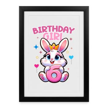 Fille d’anniversaire, Anniversaire des enfants, 6 ans, Fille - Affiche encadrée (27 × 37 cm) - noir - Devant