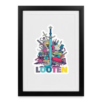 Chemise de joueur RPG, pillage, progression RPG - Affiche encadrée (27 × 37 cm) - noir - Devant