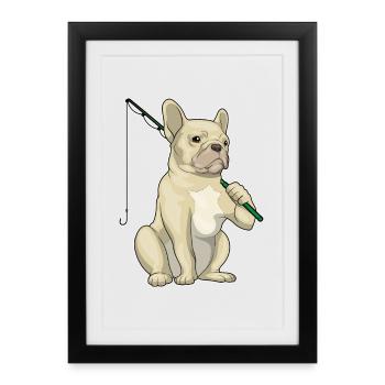 Canne à pêche bouledogue français Canne à pêche Canne à pêche - Affiche encadrée (27 × 37 cm) - noir - Devant