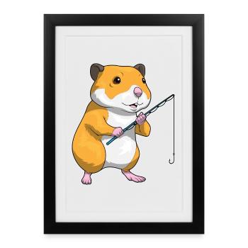 Canne à pêche Hamster Pêcheur Canne à pêche - Affiche encadrée (27 × 37 cm) - noir - Devant