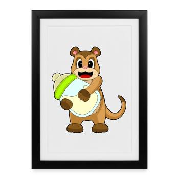 Suricate biberon de lait pour bébé - Affiche encadrée (27 × 37 cm) - noir - Devant