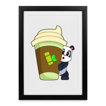 Panda Coffee to go Becher - Gerahmtes Poster (27 × 37 cm) - Schwarz - Vorne