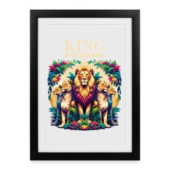 Roi Lion de la nature sauvage Savaneh Steppe Afrique - Affiche encadrée (27 × 37 cm) - noir - Devant