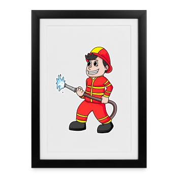 Feuerwehr Junge Feuerwehrmann - Gerahmtes Poster (27 × 37 cm) - Schwarz - Vorne