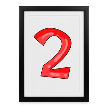 Deux - 2 - Nombre - Affiche encadrée (27 × 37 cm) - noir - Devant