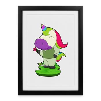 Einhorn Bräutigam Blume Hochzeit - Gerahmtes Poster (27 × 37 cm) - Schwarz - Vorne