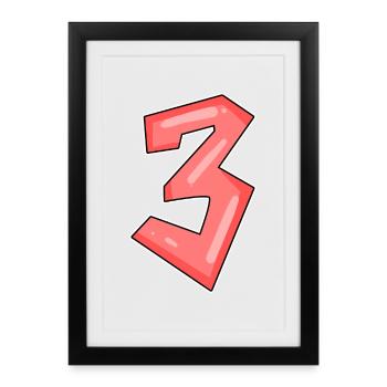 Three - 3 - Number 3 - Number 3 - Framed poster (27 × 37 cm) - black - Front