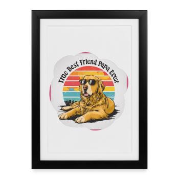Chiens avec lunettes de soleil et coucher de soleil - Affiche encadrée (27 × 37 cm) - noir - Devant