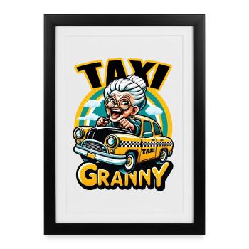 Taxi Granny" – Service de taxi grand-mère grand-enfant - Affiche encadrée (27 × 37 cm) - noir - Devant