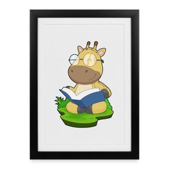Lunettes de livre nerd girafes - Affiche encadrée (27 × 37 cm) - noir - Devant
