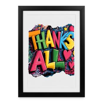Joyeux merci Graffiti Design - Affiche encadrée (27 × 37 cm) - noir - Devant