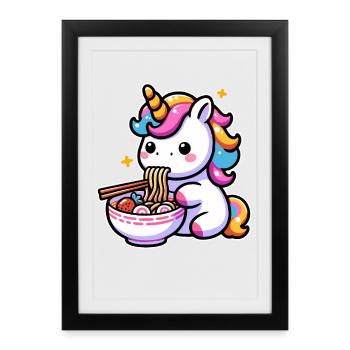 Japanese Kawaii Unicorn Ramen Asian Cuisine - Framed poster (27 × 37 cm) - black - Front