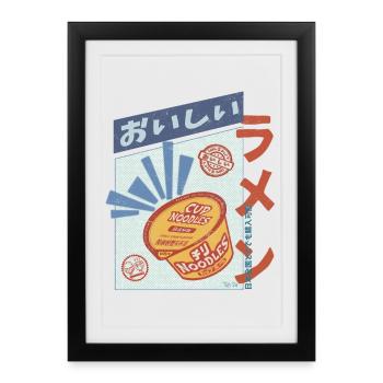 Retro Oishi Ramen - Spicy Noodles in a cup - Gerahmtes Poster (27 × 37 cm) - Schwarz - Vorne