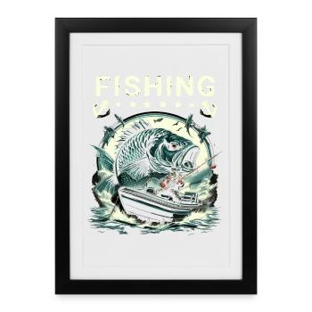 Majestic Carp Vintage Angler - Affiche encadrée (27 × 37 cm) - noir - Devant