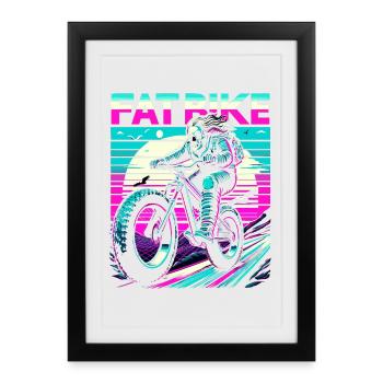 Retrowave Skeleton Biker Fatbike Retro Sunset - Affiche encadrée (27 × 37 cm) - noir - Devant