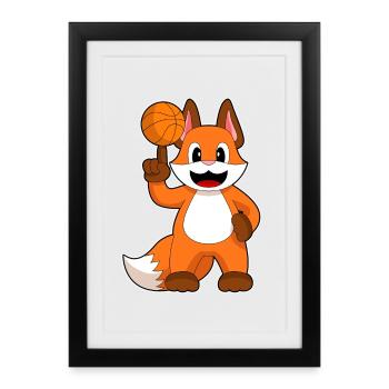 Fox Joueur De Basket-ball Sports De Basket-ball - Affiche encadrée (27 × 37 cm) - noir - Devant