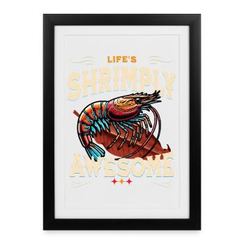 Crevette géniale, crevette sur feuille d’amandier de mer - Affiche encadrée (27 × 37 cm) - noir - Devant