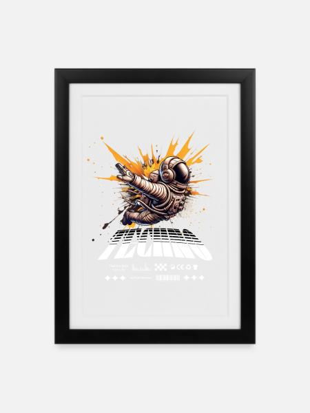 Astronaut im Sprayer-Splash Techno - Gerahmtes Poster (27 × 37 cm) - Schwarz