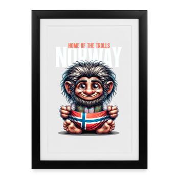 Troll norvégien avec drapeau – La maison des - Affiche encadrée (27 × 37 cm) - noir - Devant