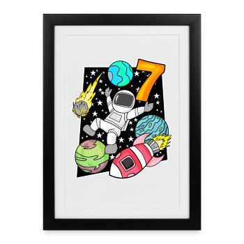 7 Garçon d’anniversaire astronaute - Affiche encadrée (27 × 37 cm) - noir - Devant