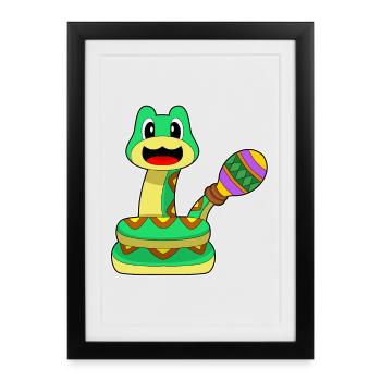 Serpent musicien hochet musique - Affiche encadrée (27 × 37 cm) - noir - Devant