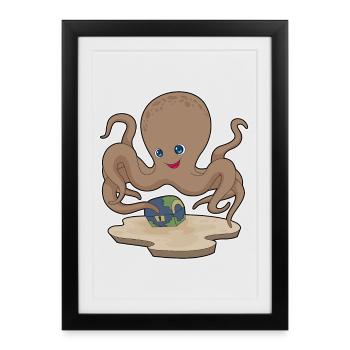 Octopus Treasure Chest - Framed poster (27 × 37 cm) - black - Front