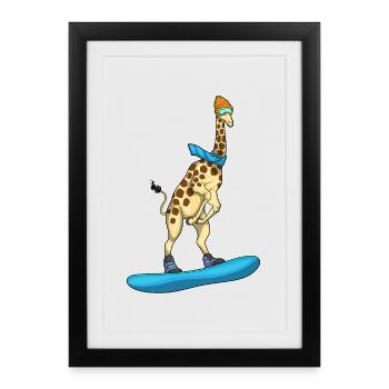 Giraffe Snowboarder Snowboard - Framed poster (27 × 37 cm) - black - Front