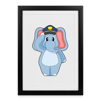 Elefant Polizist Polizei - Gerahmtes Poster (27 × 37 cm) - Schwarz - Vorne