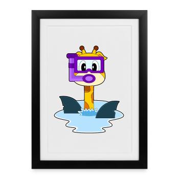 Giraffe Diver Snorkel Diving - Framed poster (27 × 37 cm) - black - Front