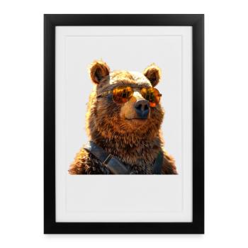 Ours brun, Grizzly, Bear Brothers, Papa, Ours sauvages - Affiche encadrée (27 × 37 cm) - noir - Devant