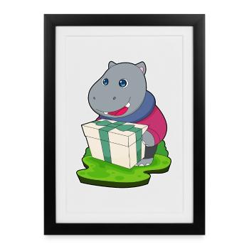 Hippopotamus Christmas Package - Framed poster (27 × 37 cm) - black - Front