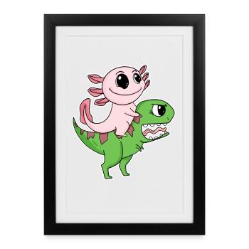 Dino Motif Dinosaure Axolotl Motif Enfants - Affiche encadrée (27 × 37 cm) - noir - Devant