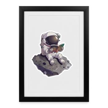 Petit astronaute lisant un livre sur Astronid - Affiche encadrée (27 × 37 cm) - noir - Devant