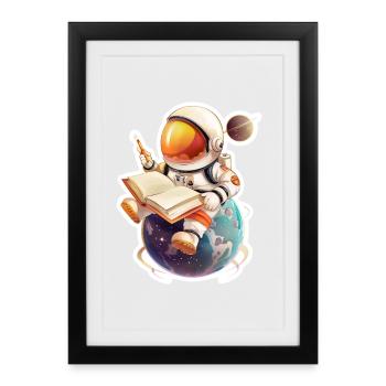 Astronaut reading his diary on a planet - Framed poster (27 × 37 cm) - black - Front