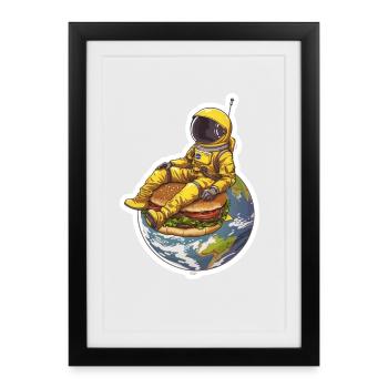 Astronaute doré sur Burger – Design alimentaire spatial - Affiche encadrée (27 × 37 cm) - noir - Devant