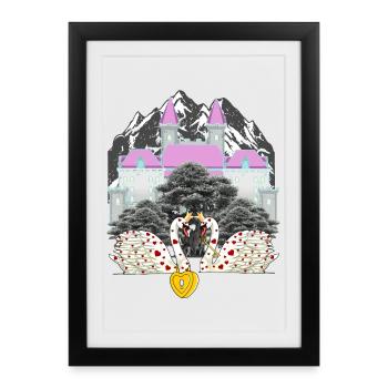 Mountain Castle Swans Love Heart Saint-Valentin - Affiche encadrée (27 × 37 cm) - noir - Devant