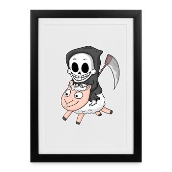 Motif de mouton de la Faucheuse - Affiche encadrée (27 × 37 cm) - noir - Devant
