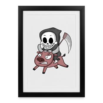 Grim Reaper Cow Motif - Framed poster (27 × 37 cm) - black - Front