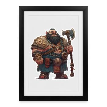 Fat dwarf warrior with a big axe - Framed poster (27 × 37 cm) - black - Front