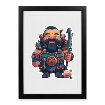 Cute Dwarf Warrior with Domestic Pig - Framed poster (27 × 37 cm) - black - Front