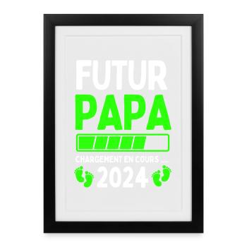 Futur Papa 2024 Papa En Cours - Affiche encadrée (27 × 37 cm) - noir - Devant