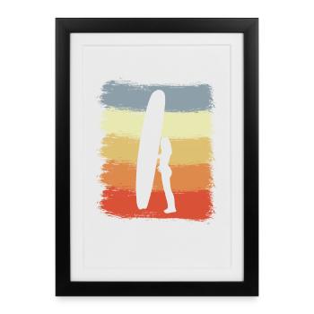 Surfeur Rétro - Affiche encadrée (27 × 37 cm) - noir - Devant