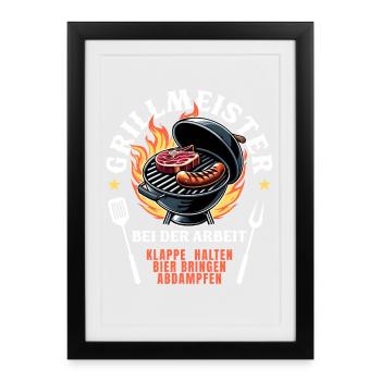 Grillmeister Grill Grillen BBQ Barbecue Spruch - Gerahmtes Poster (27 × 37 cm) - Schwarz - Vorne
