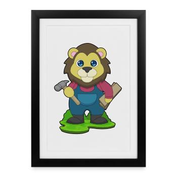 Marteau charpentier lion - Affiche encadrée (27 × 37 cm) - noir - Devant