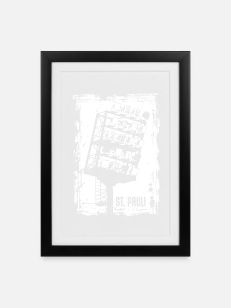 St Pauli Millerntor Stadionlichter - Gerahmtes Poster (27 × 37 cm) - Schwarz
