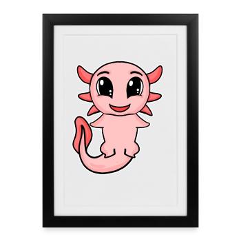 Axolotl Motif Enfants Mignon - Affiche encadrée (27 × 37 cm) - noir - Devant