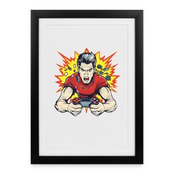 Style de dessin animé de joueur - Affiche encadrée (27 × 37 cm) - noir - Devant